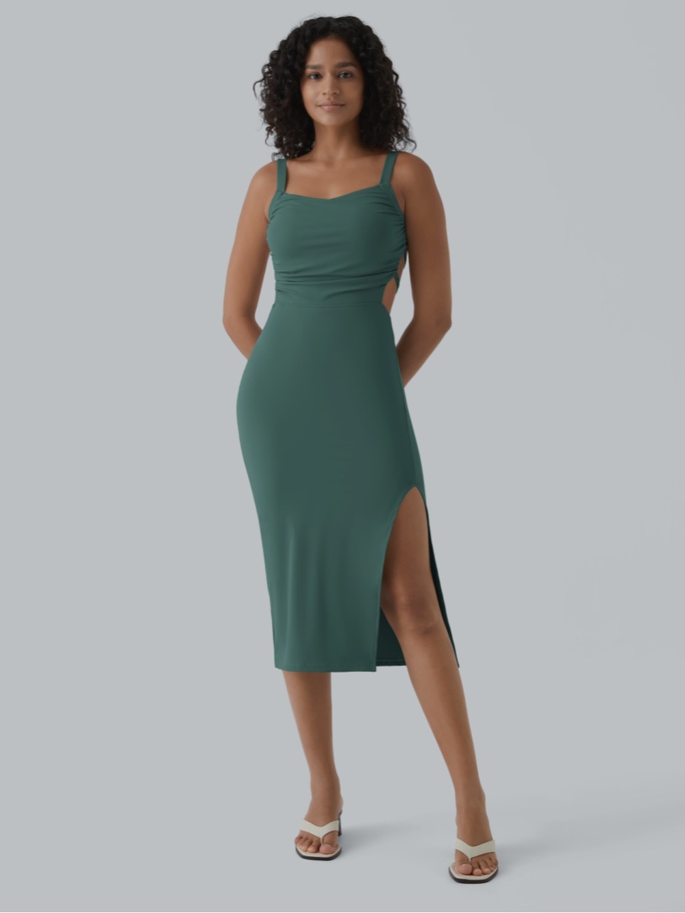 Halara SoftlyZero™ Airy Ruched Lace Up Bodycon Midi Casual Dress
